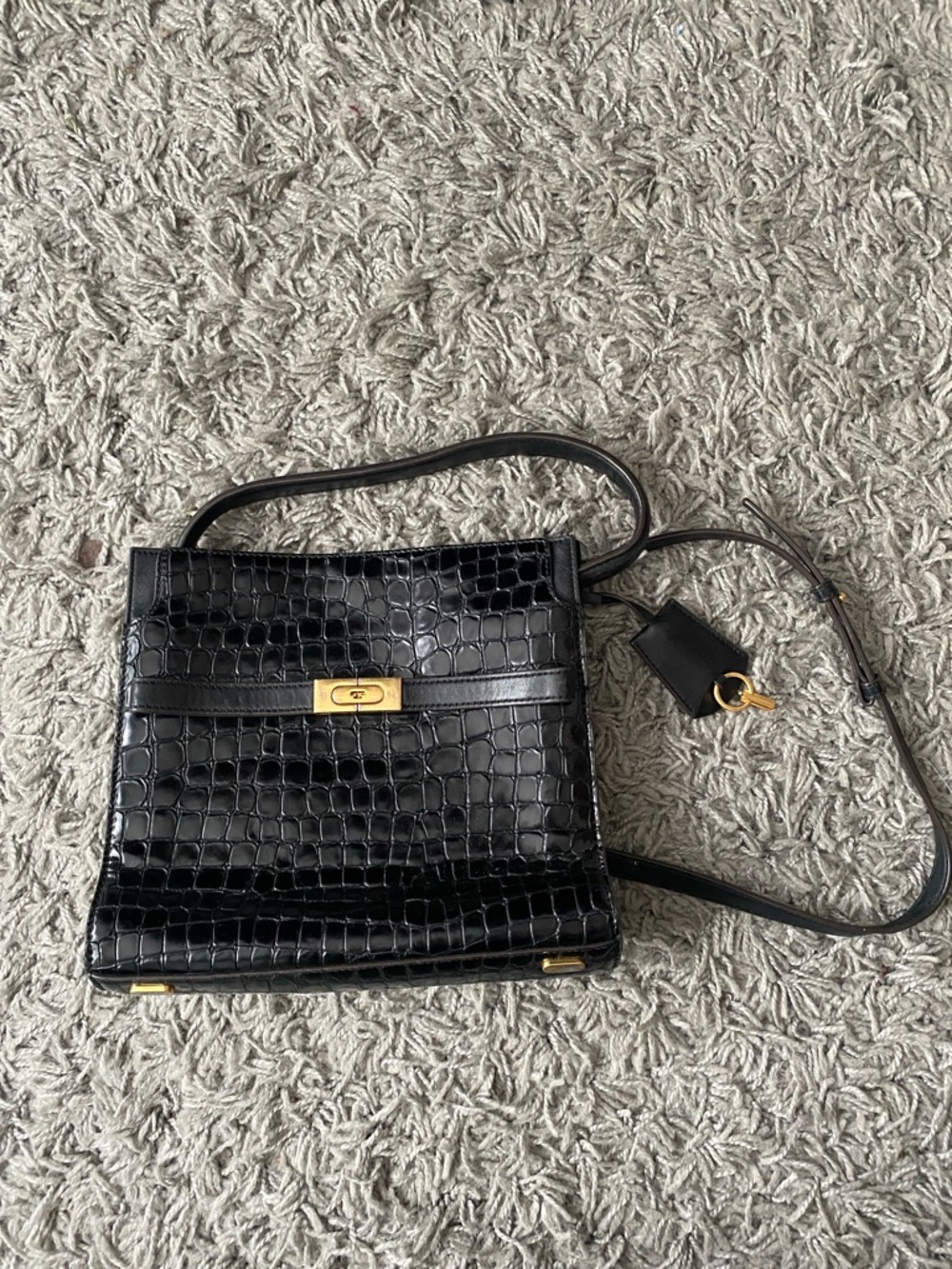 Tory Burch Lee Radziwell crocodile black bag